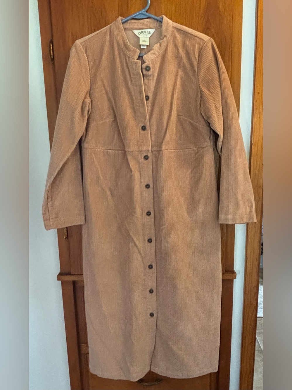 Orvis Camel/Tan Corduroy Maxi Button-Front Dress Size 8P CortageCore